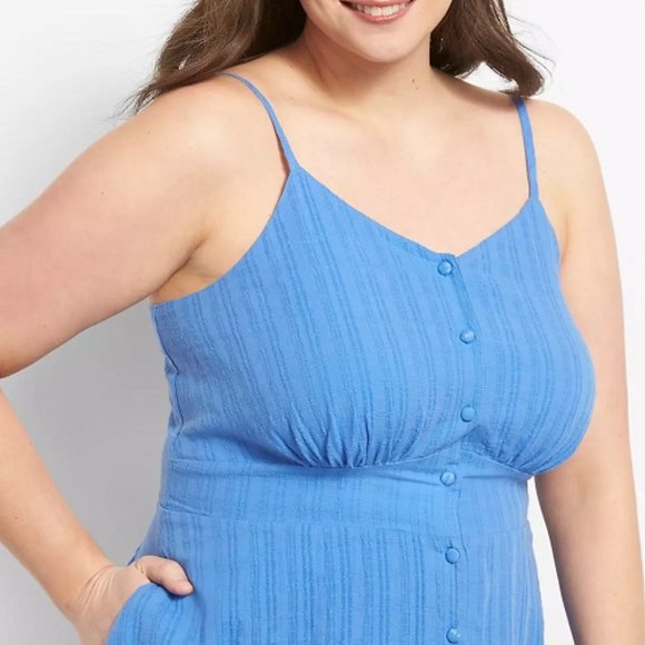 Lane Bryant Blue Ribbed Pleated Maxi Sundress - Picture 3 of 3